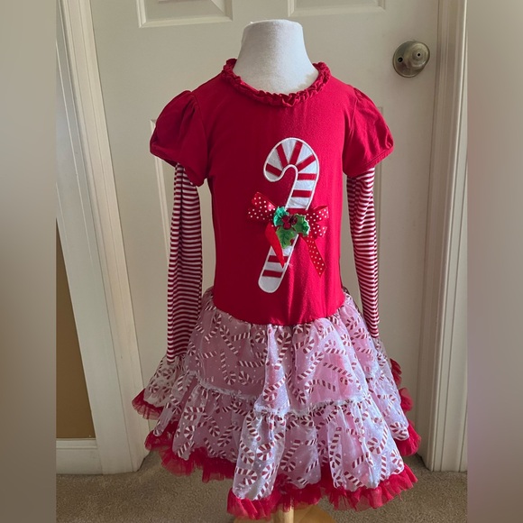Rare Edition Girls Christmas Candy Cane Dress Size 6 - Picture 1 of 9